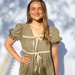 Olive Green Puff Sleeve Top